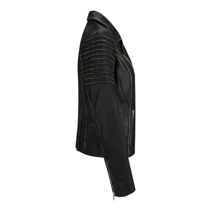 Womens Vintage Slim Fitted Soft Real Leather Ladies Biker Jacket - Image 6
