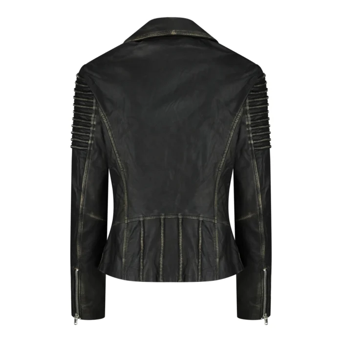 Womens Vintage Slim Fitted Soft Real Leather Ladies Biker Jacket - Image 7