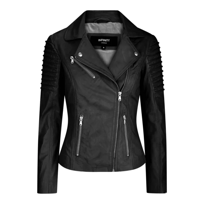 Womens Vintage Slim Fitted Soft Real Leather Ladies Biker Jacket - Image 1