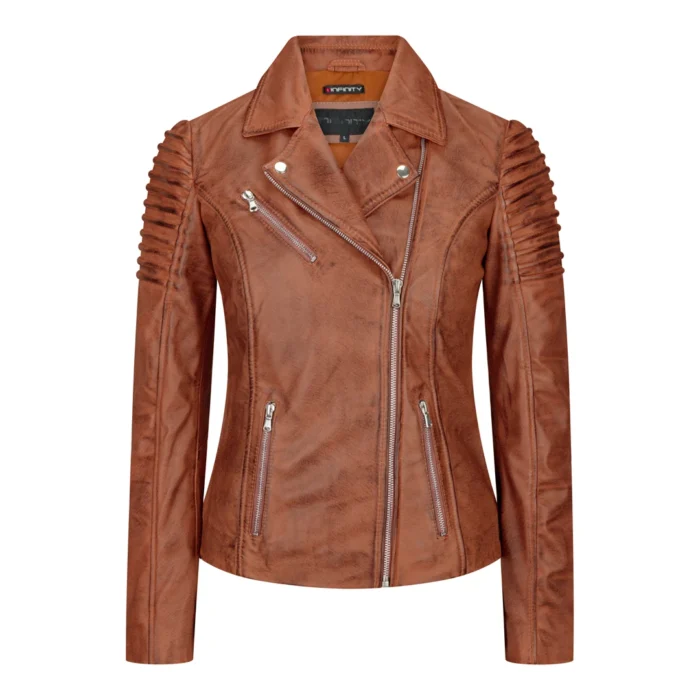 Womens Vintage Slim Fitted Soft Real Leather Ladies Biker Jacket - Image 13