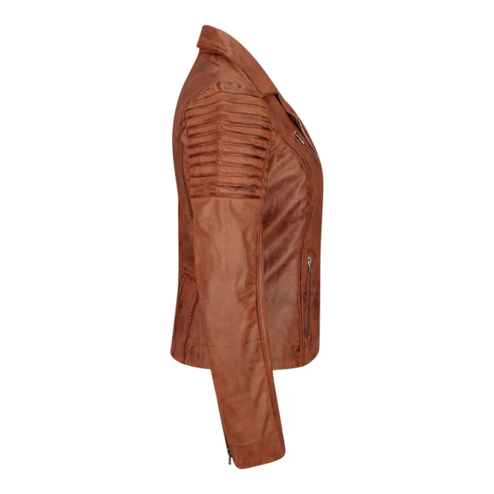 Womens Vintage Slim Fitted Soft Real Leather Ladies Biker Jacket - Image 14