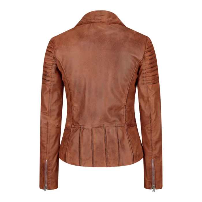 Womens Vintage Slim Fitted Soft Real Leather Ladies Biker Jacket - Image 15