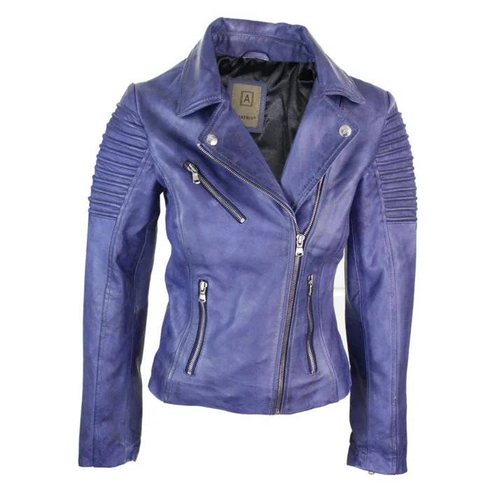 Womens Vintage Slim Fitted Soft Real Leather Ladies Biker Jacket - Image 24