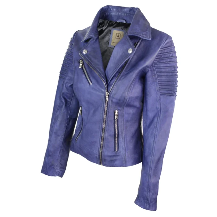 Womens Vintage Slim Fitted Soft Real Leather Ladies Biker Jacket - Image 25