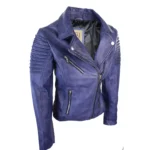Womens Vintage Slim Fitted Soft Real Leather Ladies Biker Jacket - Image 26
