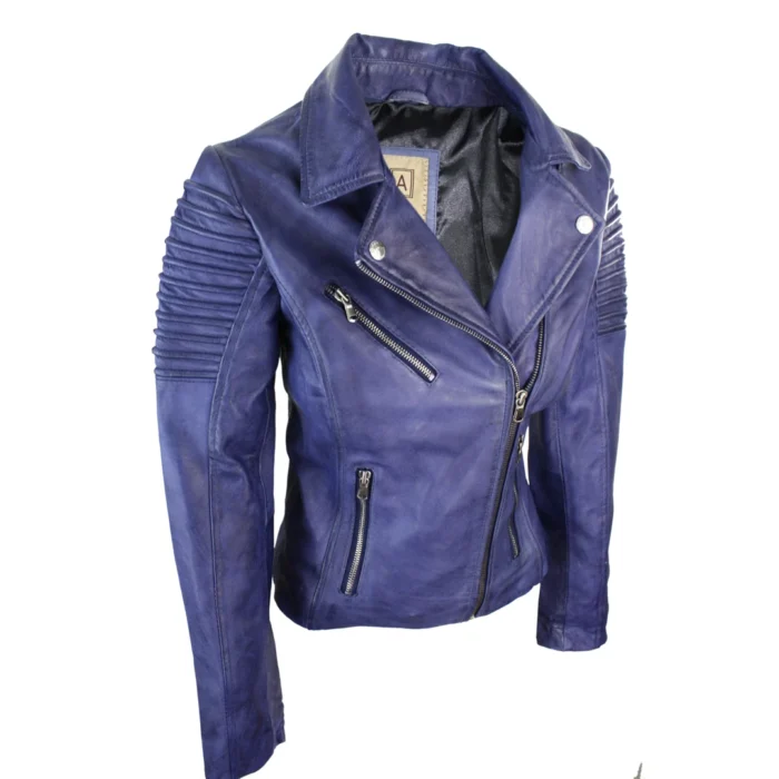 Womens Vintage Slim Fitted Soft Real Leather Ladies Biker Jacket - Image 26