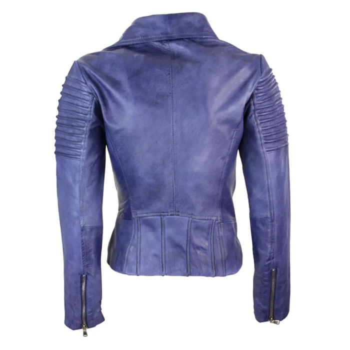 Womens Vintage Slim Fitted Soft Real Leather Ladies Biker Jacket - Image 27