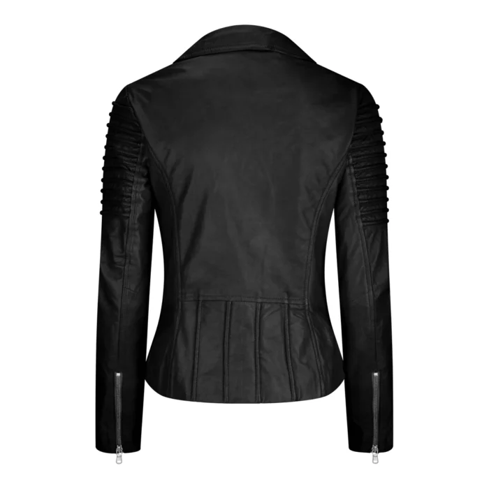 Womens Vintage Slim Fitted Soft Real Leather Ladies Biker Jacket - Image 3