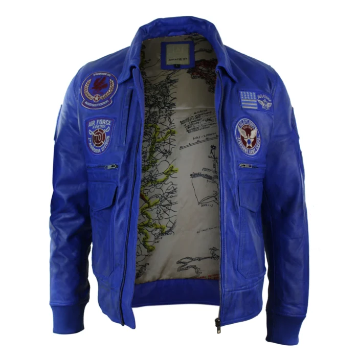 Mens Real Leather Black Bomber Badge Air Force Pilot Flying Jacket - Image 11