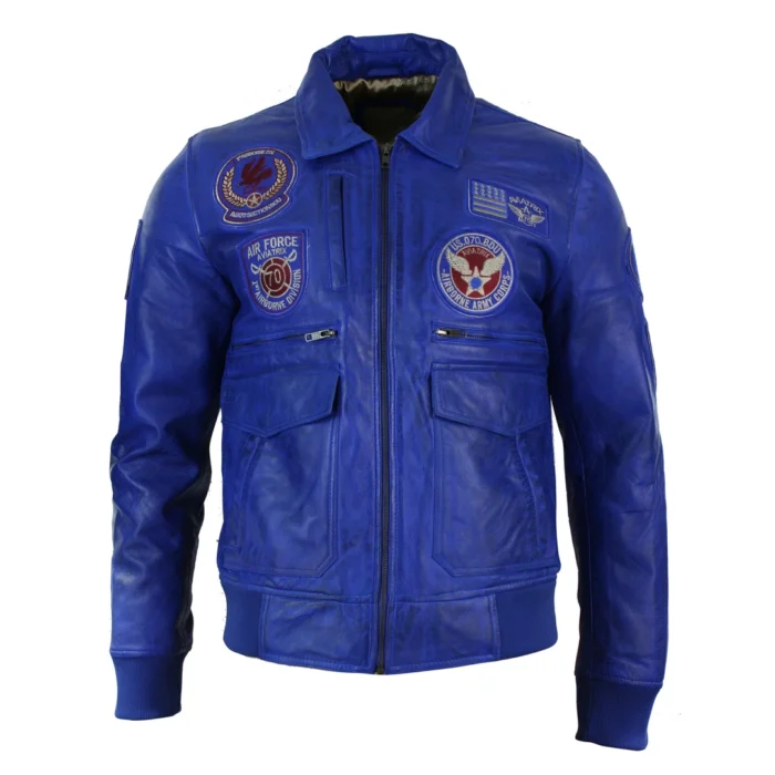 Mens Real Leather Black Bomber Badge Air Force Pilot Flying Jacket - Image 10