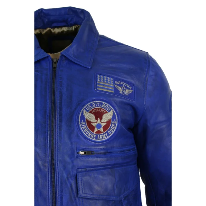 Mens Real Leather Black Bomber Badge Air Force Pilot Flying Jacket - Image 18