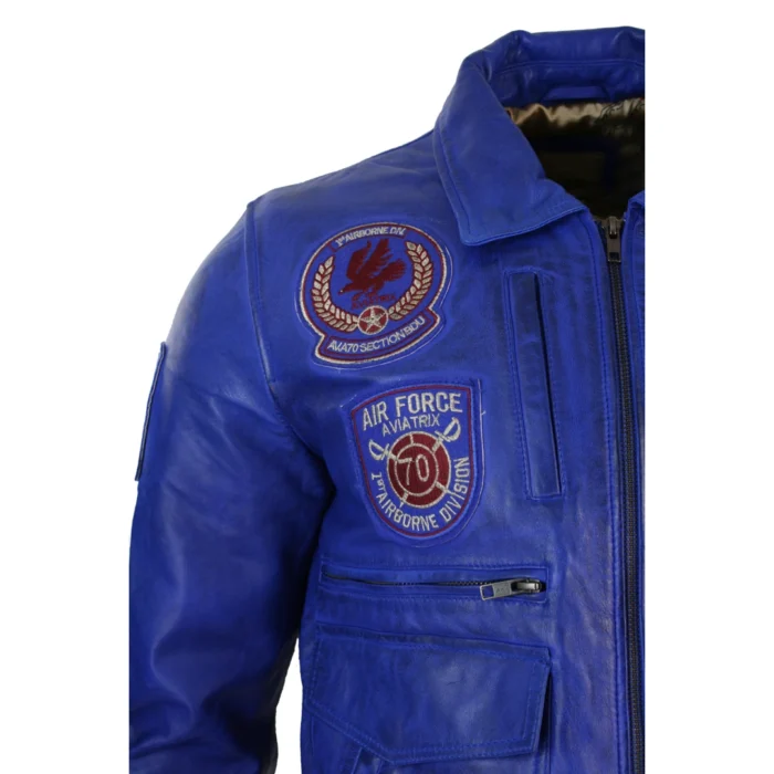Mens Real Leather Black Bomber Badge Air Force Pilot Flying Jacket - Image 17