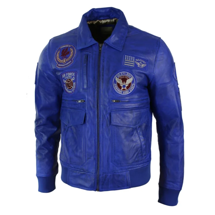 Mens Real Leather Black Bomber Badge Air Force Pilot Flying Jacket - Image 16