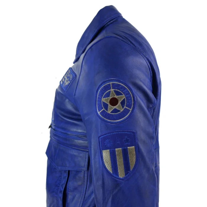 Mens Real Leather Black Bomber Badge Air Force Pilot Flying Jacket - Image 15
