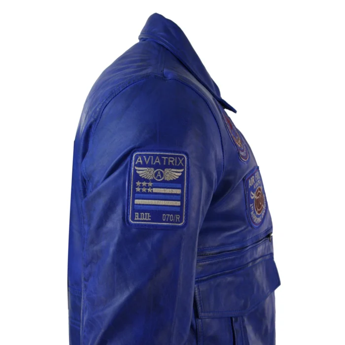 Mens Real Leather Black Bomber Badge Air Force Pilot Flying Jacket - Image 13