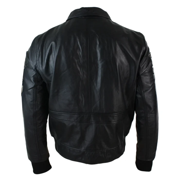 Mens Real Leather Black Bomber Badge Air Force Pilot Flying Jacket - Image 5