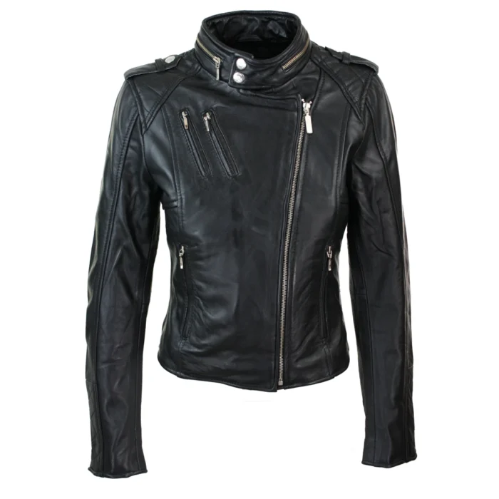 Ladies Women Genuine Real Leather Slim Fit Red Biker Jacket Velvet Lining - Image 1