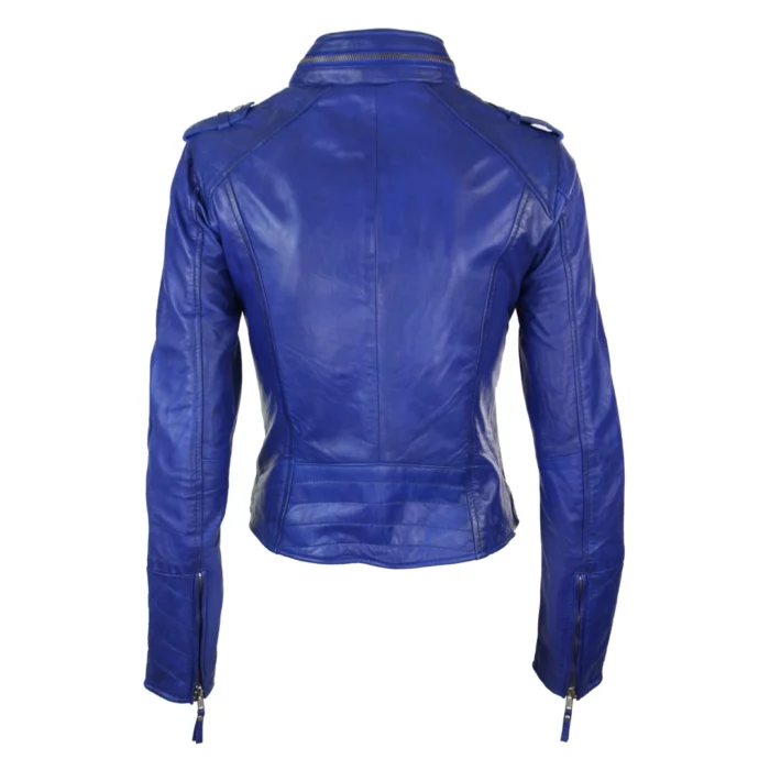 Ladies Women Genuine Real Leather Slim Fit Red Biker Jacket Velvet Lining - Image 9