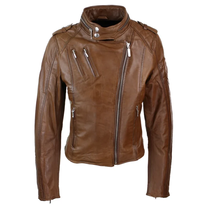 Ladies Women Genuine Real Leather Slim Fit Red Biker Jacket Velvet Lining - Image 16