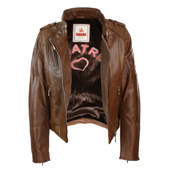 Ladies Women Genuine Real Leather Slim Fit Red Biker Jacket Velvet Lining - Image 18