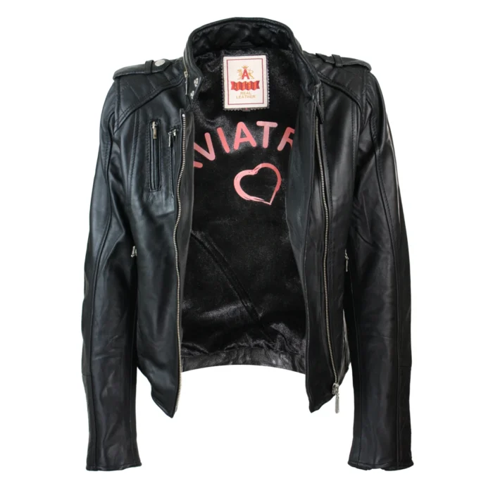 Ladies Women Genuine Real Leather Slim Fit Red Biker Jacket Velvet Lining - Image 5