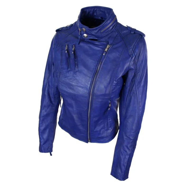 Ladies Women Genuine Real Leather Slim Fit Red Biker Jacket Velvet Lining - Image 11