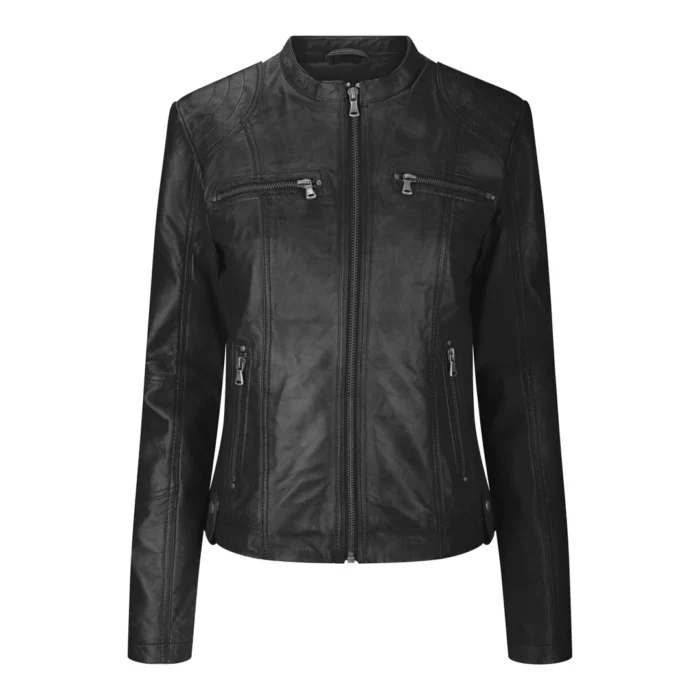 New Ladies Womens Real Leather Slim Fit Soft Zip Biker Style Jacket - Image 1