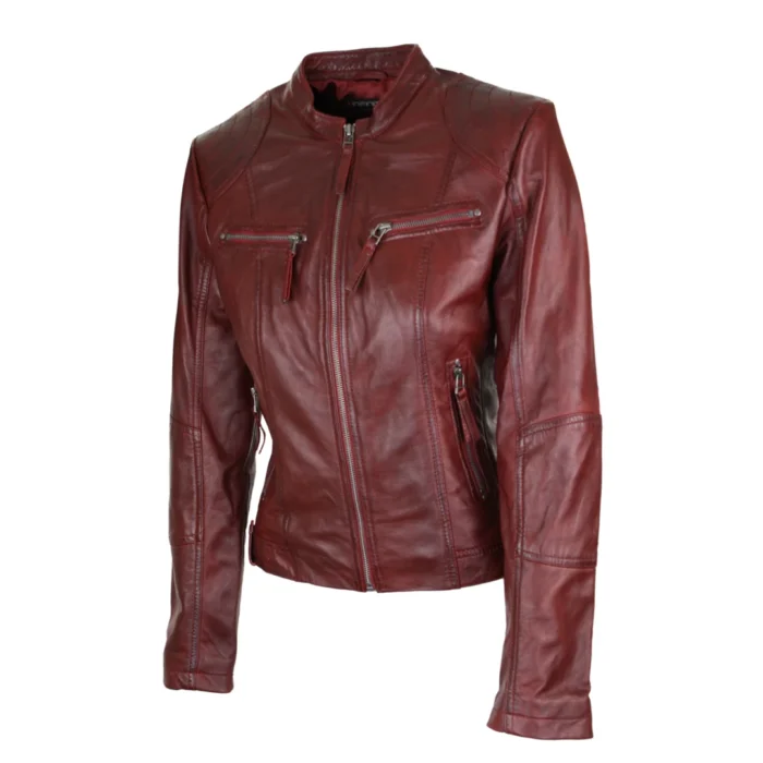 New Ladies Womens Real Leather Slim Fit Soft Zip Biker Style Jacket - Image 17
