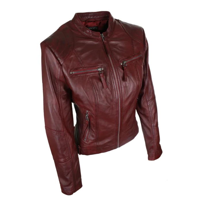 New Ladies Womens Real Leather Slim Fit Soft Zip Biker Style Jacket - Image 16
