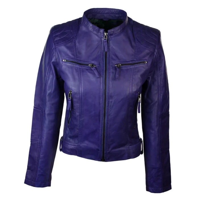 New Ladies Womens Real Leather Slim Fit Soft Zip Biker Style Jacket - Image 25