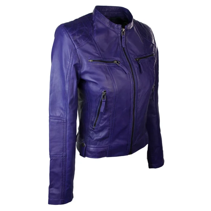 New Ladies Womens Real Leather Slim Fit Soft Zip Biker Style Jacket - Image 29