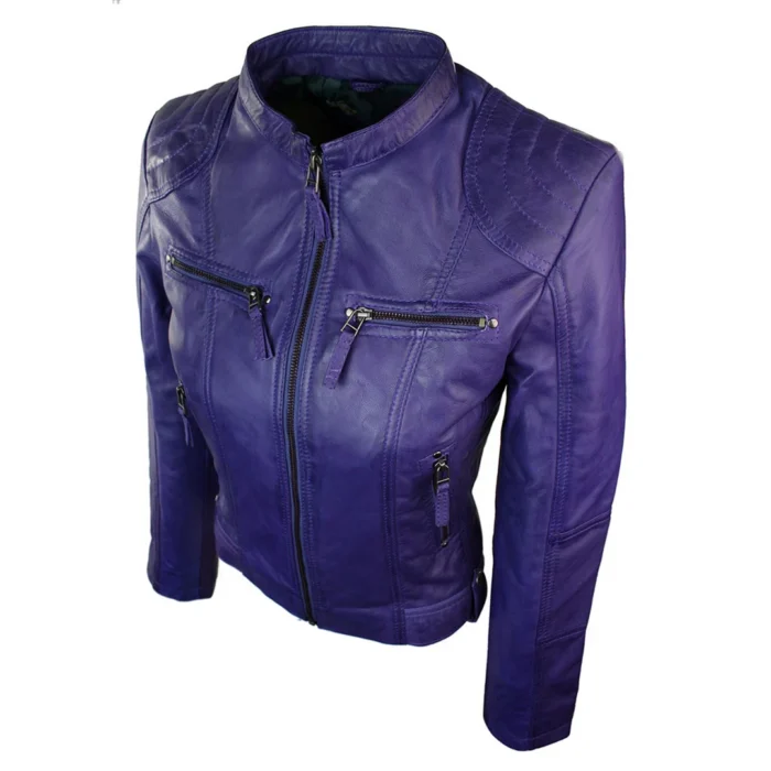 New Ladies Womens Real Leather Slim Fit Soft Zip Biker Style Jacket - Image 28