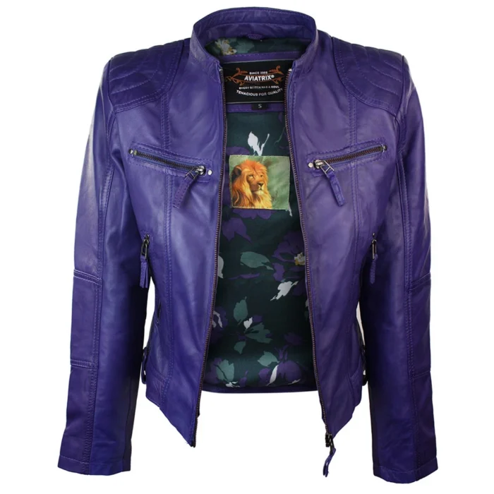 New Ladies Womens Real Leather Slim Fit Soft Zip Biker Style Jacket - Image 27