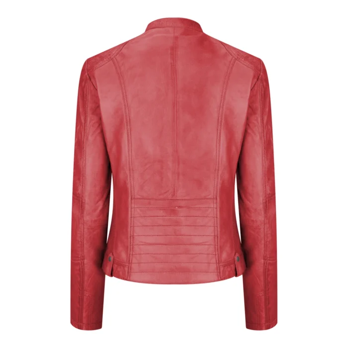 New Ladies Womens Real Leather Slim Fit Soft Zip Biker Style Jacket - Image 32