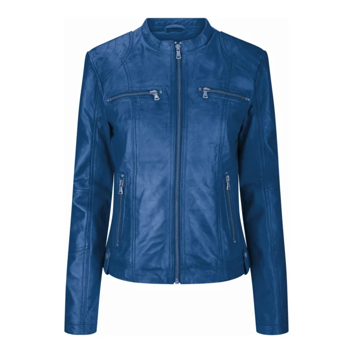 New Ladies Womens Real Leather Slim Fit Soft Zip Biker Style Jacket - Image 34