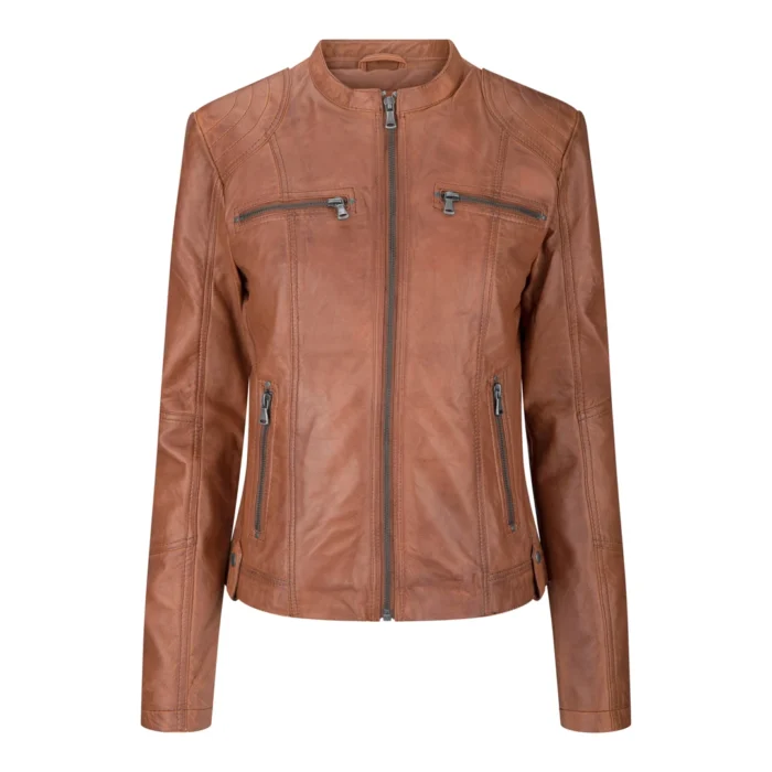 New Ladies Womens Real Leather Slim Fit Soft Zip Biker Style Jacket - Image 38