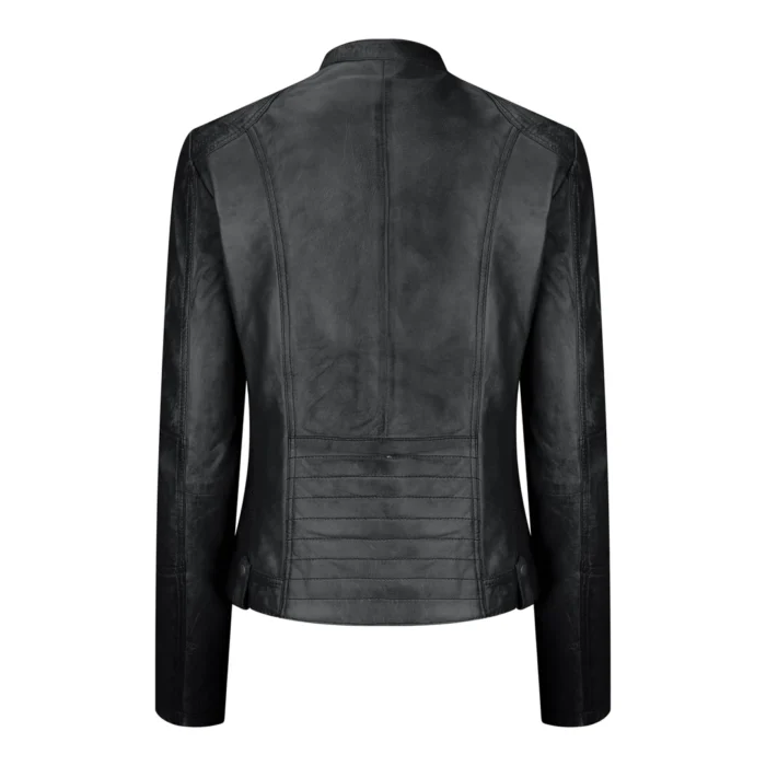 New Ladies Womens Real Leather Slim Fit Soft Zip Biker Style Jacket - Image 4