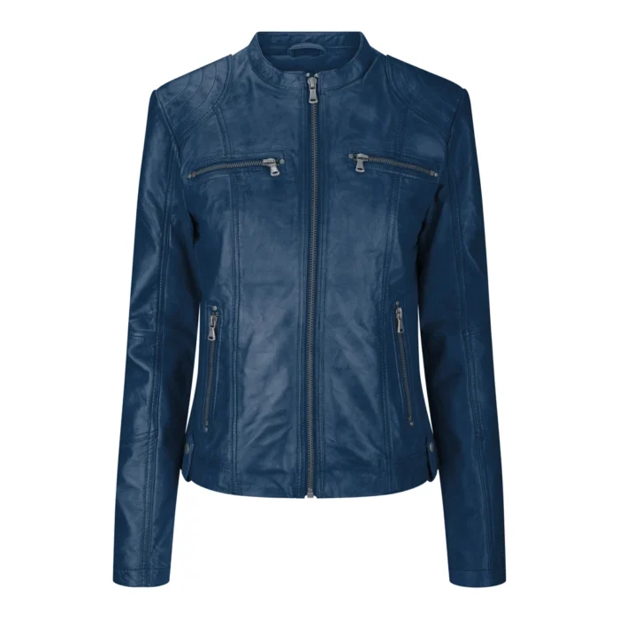 New Ladies Womens Real Leather Slim Fit Soft Zip Biker Style Jacket - Image 5