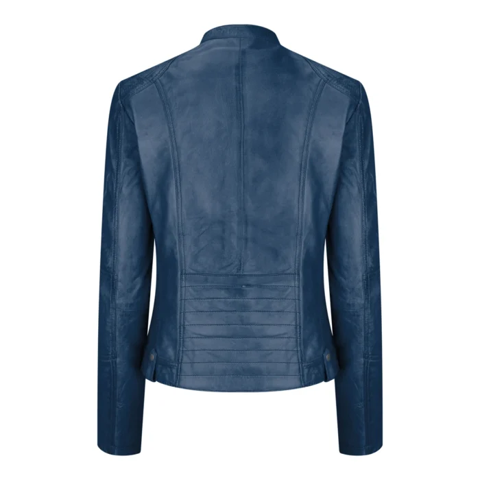 New Ladies Womens Real Leather Slim Fit Soft Zip Biker Style Jacket - Image 7