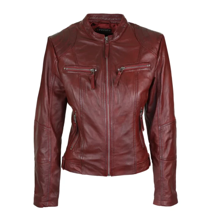 New Ladies Womens Real Leather Slim Fit Soft Zip Biker Style Jacket - Image 14