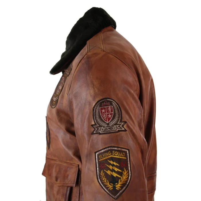 Mens Aviator Flying Pilot Bomber Jacket Vintage Tan Removable Black Fur Collar - Image 11