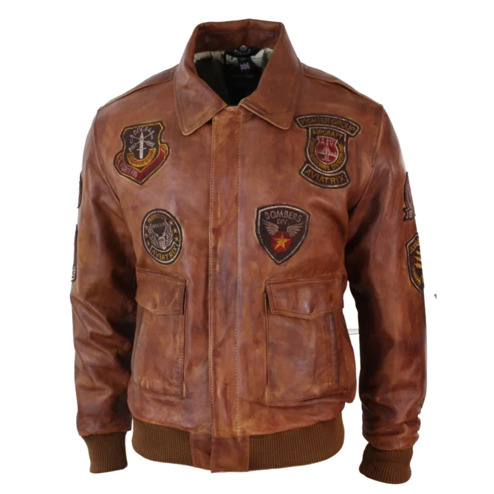 Mens Aviator Flying Pilot Bomber Jacket Vintage Tan Removable Black Fur Collar - Image 12