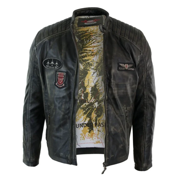 Mens Real Leather Washed Biker Airforce Jacket Distressed Casual Fit Retro Vintage - Image 4