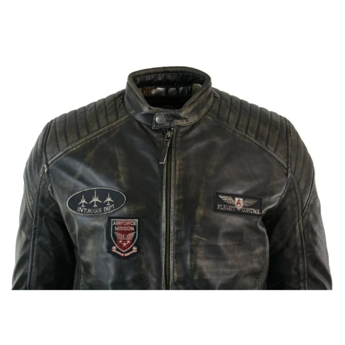 Mens Real Leather Washed Biker Airforce Jacket Distressed Casual Fit Retro Vintage - Image 5