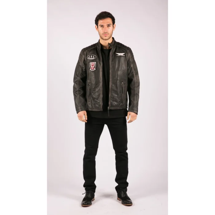 Mens Real Leather Washed Biker Airforce Jacket Distressed Casual Fit Retro Vintage - Image 2
