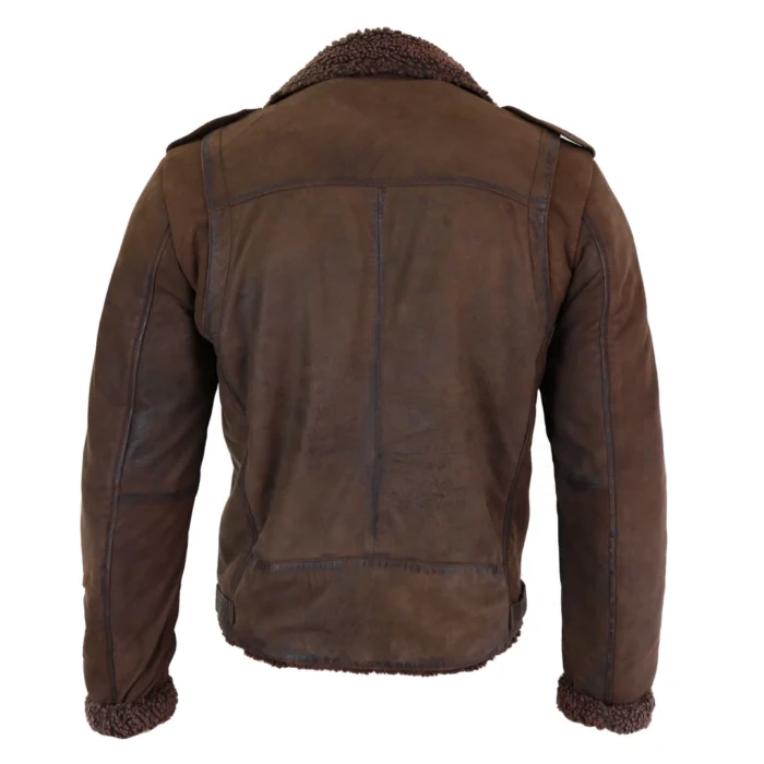 Mens Black Brown Cross Zip Real Leather Biker Jacket Fleece Lined Fitted Smart Casual - Image 11