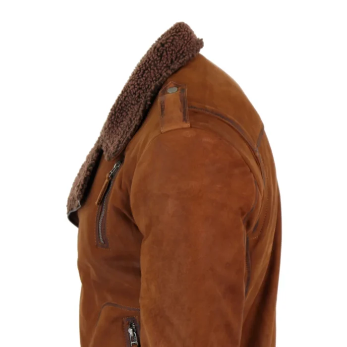 Mens Black Brown Cross Zip Real Leather Biker Jacket Fleece Lined Fitted Smart Casual - Image 19