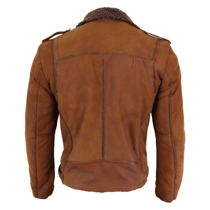 Mens Black Brown Cross Zip Real Leather Biker Jacket Fleece Lined Fitted Smart Casual - Image 18