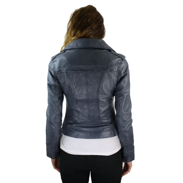 Ladies Women Real Leather Biker Rock Purple Red Slim Fit Jacket - Image 12