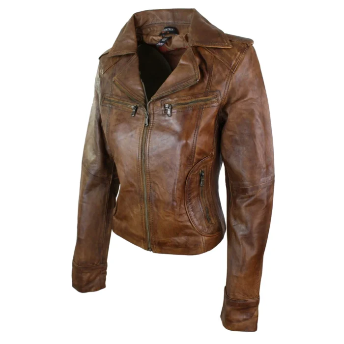Ladies Women Real Leather Biker Rock Purple Red Slim Fit Jacket - Image 19